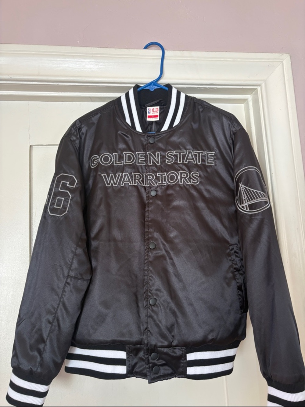 Men's Black Satin Bomber Jacket - Team Stripe Collar SOLD OUT